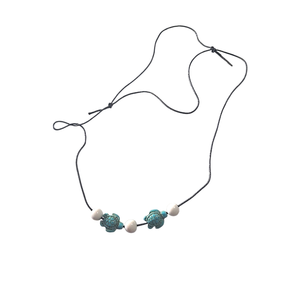 🙋 10/$20.  Blue Turtles & White Beads w/ Adjustable Necklace.